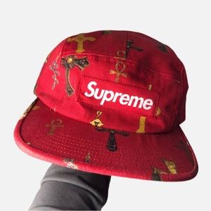 SUPREME • Crosses Camp Cap Hat SS13 Red 5 Panel Bogo Box Logo Canvas - RARE ❣️